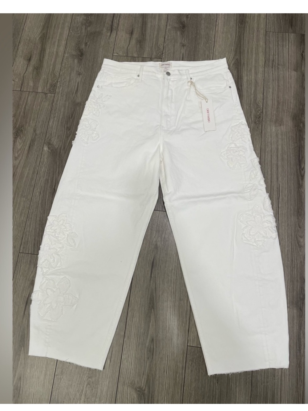 NWT Free People x Driftwood Parker Barrel Jeans Patchwork Petunia Floral Sz 33 - Picture 1 of 13